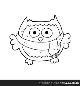 freehand drawn black and white cartoon owl wearing scarf