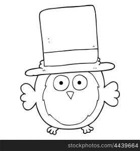 freehand drawn black and white cartoon owl wearing top hat
