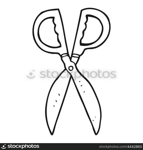 freehand drawn black and white cartoon pair of scissors