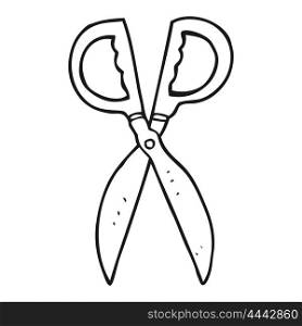 freehand drawn black and white cartoon pair of scissors