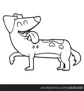 freehand drawn black and white cartoon panting dog