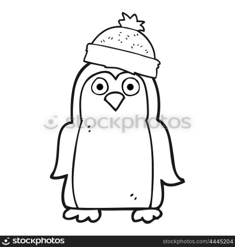 freehand drawn black and white cartoon penguin