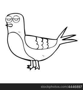 freehand drawn black and white cartoon pigeon