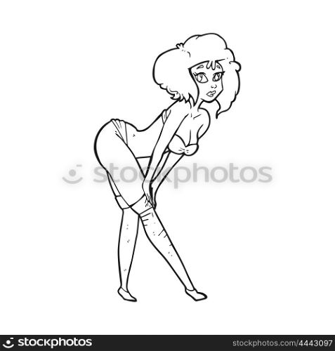 freehand drawn black and white cartoon pin up girl