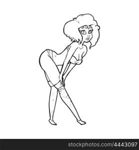 freehand drawn black and white cartoon pin up girl