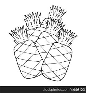 freehand drawn black and white cartoon pineapples