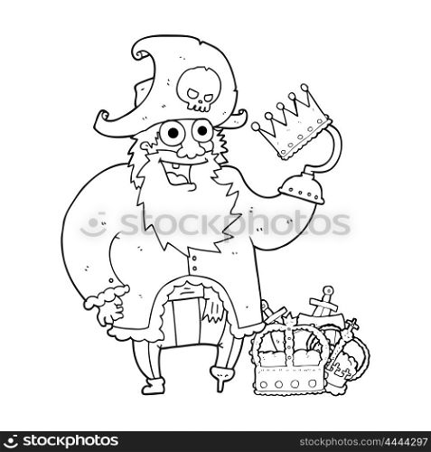 freehand drawn black and white cartoon pirate captain