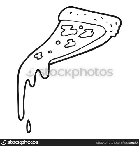 freehand drawn black and white cartoon pizza slice