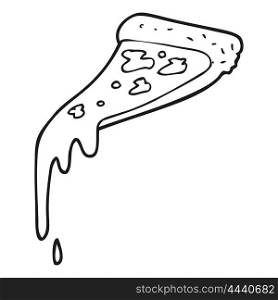 freehand drawn black and white cartoon pizza slice