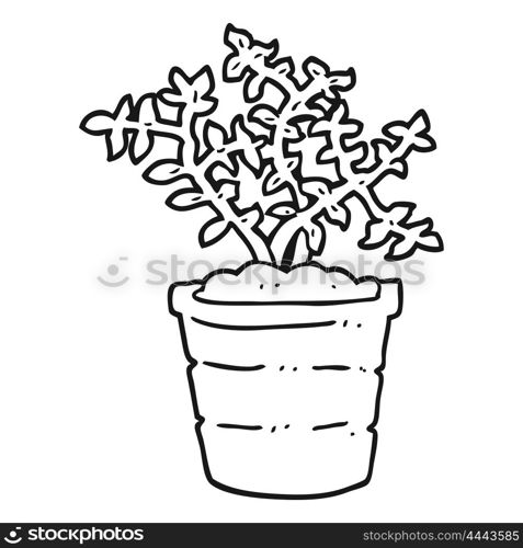 freehand drawn black and white cartoon plant