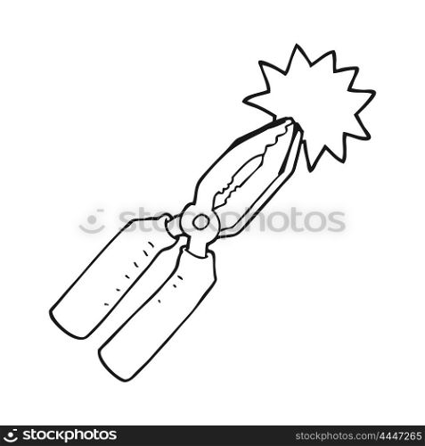 freehand drawn black and white cartoon pliers