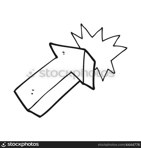 freehand drawn black and white cartoon pointing arrow symbol