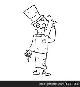 freehand drawn black and white cartoon posh zombie