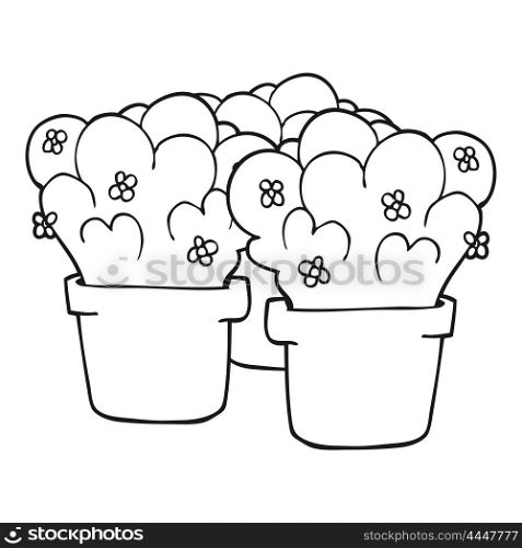 freehand drawn black and white cartoon potted plants