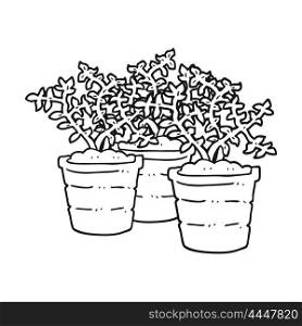 freehand drawn black and white cartoon potted plants