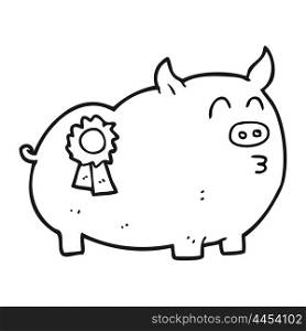 freehand drawn black and white cartoon prize winning pig