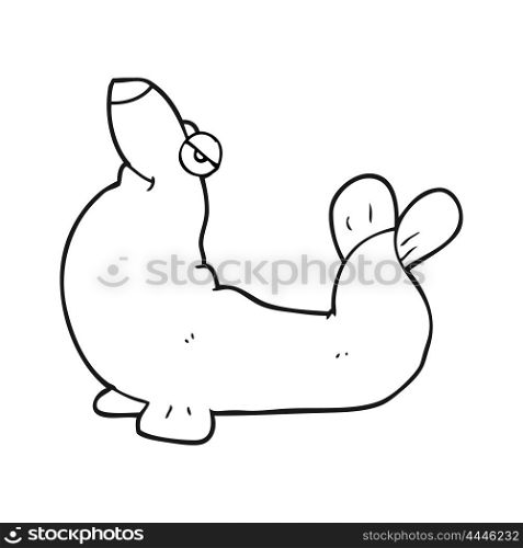 freehand drawn black and white cartoon proud seal