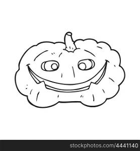 freehand drawn black and white cartoon pumpkin