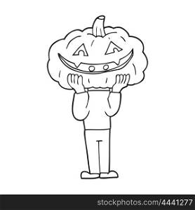 freehand drawn black and white cartoon pumpkin head halloween costume
