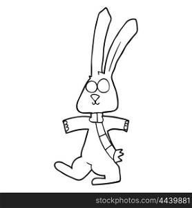 freehand drawn black and white cartoon rabbit