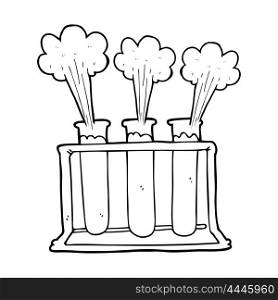 freehand drawn black and white cartoon rack of test tubes exploding