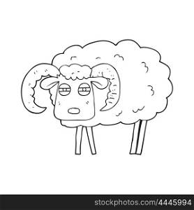freehand drawn black and white cartoon ram covered in mud