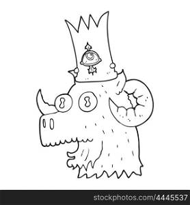 freehand drawn black and white cartoon ram head with magical crown