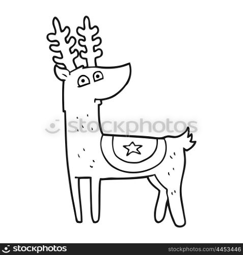 freehand drawn black and white cartoon reindeer