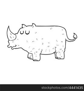 freehand drawn black and white cartoon rhino