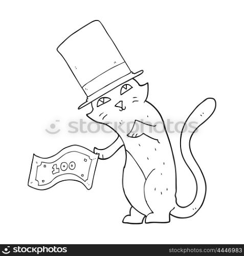 freehand drawn black and white cartoon rich cat