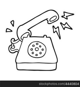 freehand drawn black and white cartoon ringing telephone