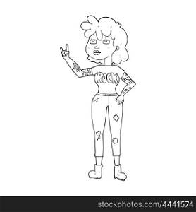freehand drawn black and white cartoon rocker girl