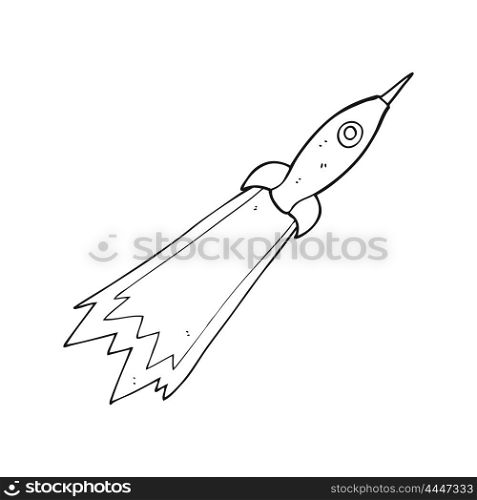 freehand drawn black and white cartoon rocket