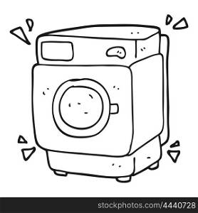 freehand drawn black and white cartoon rumbling washing machine
