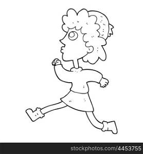 freehand drawn black and white cartoon running woman