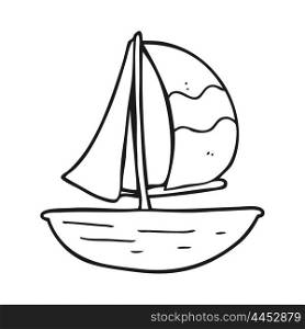 freehand drawn black and white cartoon sail ship