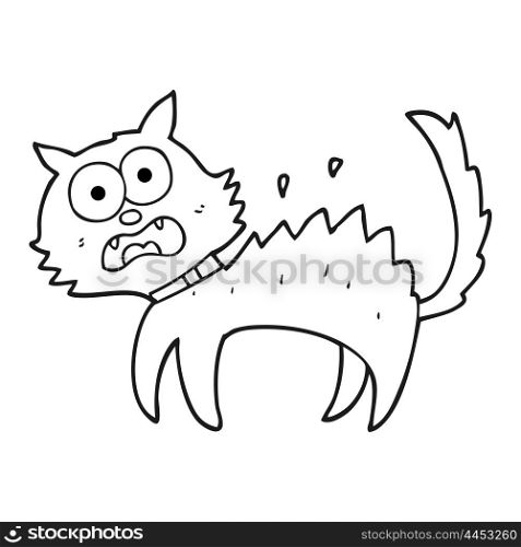 freehand drawn black and white cartoon scared black cat