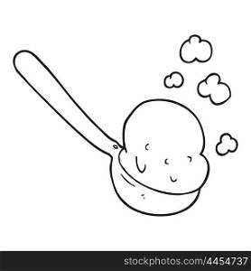freehand drawn black and white cartoon scoop of ice cream
