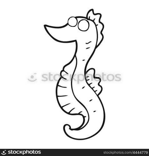 freehand drawn black and white cartoon seahorse