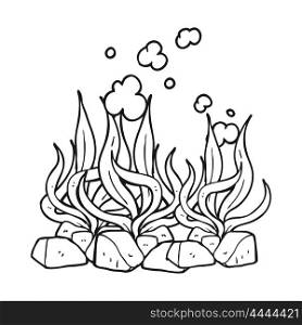 freehand drawn black and white cartoon seaweed