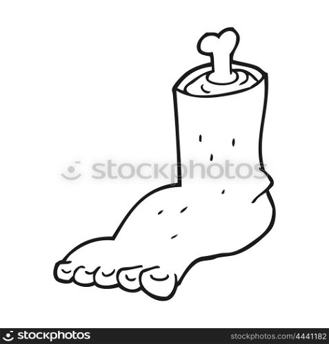 freehand drawn black and white cartoon severed foot
