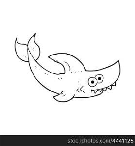 freehand drawn black and white cartoon shark