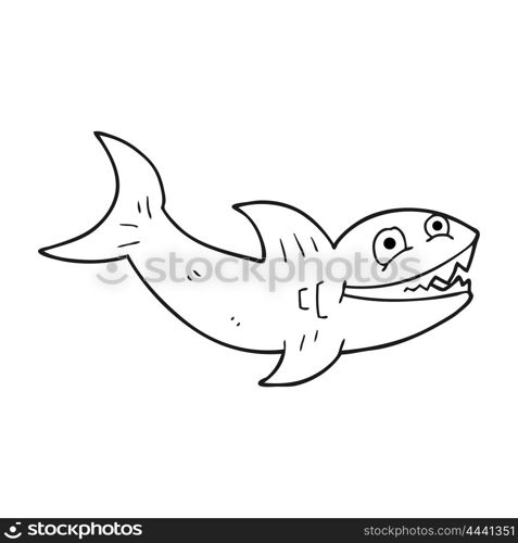 freehand drawn black and white cartoon shark