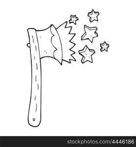freehand drawn black and white cartoon sharp axe