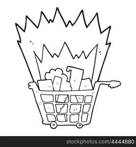 freehand drawn black and white cartoon shopping trolley