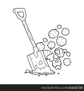 freehand drawn black and white cartoon shovel in dirt