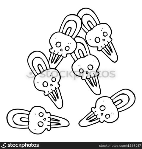 freehand drawn black and white cartoon skull hairclips