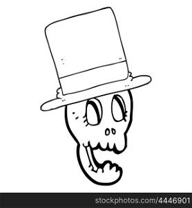 freehand drawn black and white cartoon skull wearing top hat