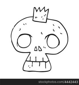 freehand drawn black and white cartoon skull with crown