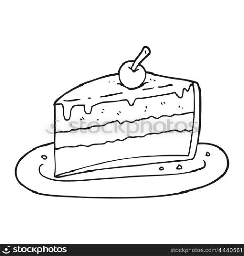 freehand drawn black and white cartoon slice of cake